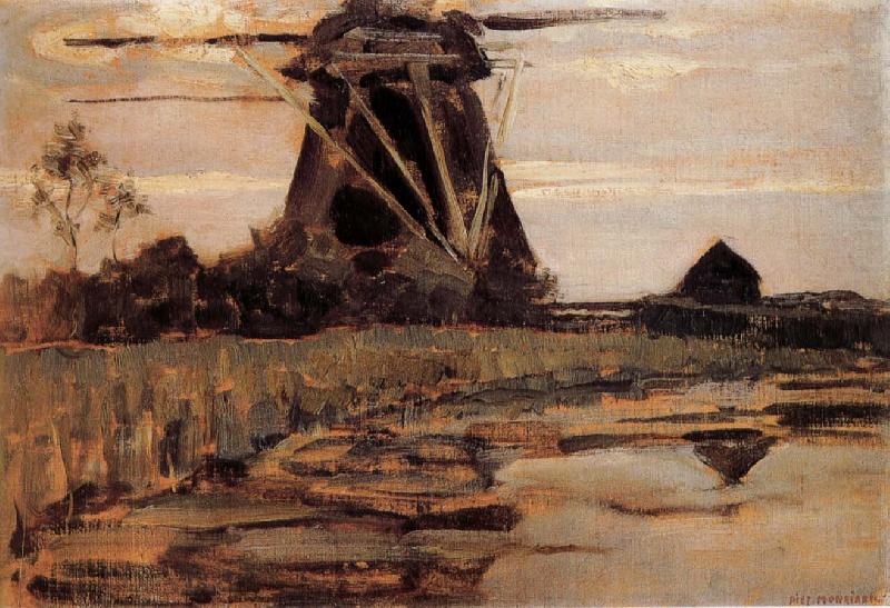 French mill near the river, Piet Mondrian